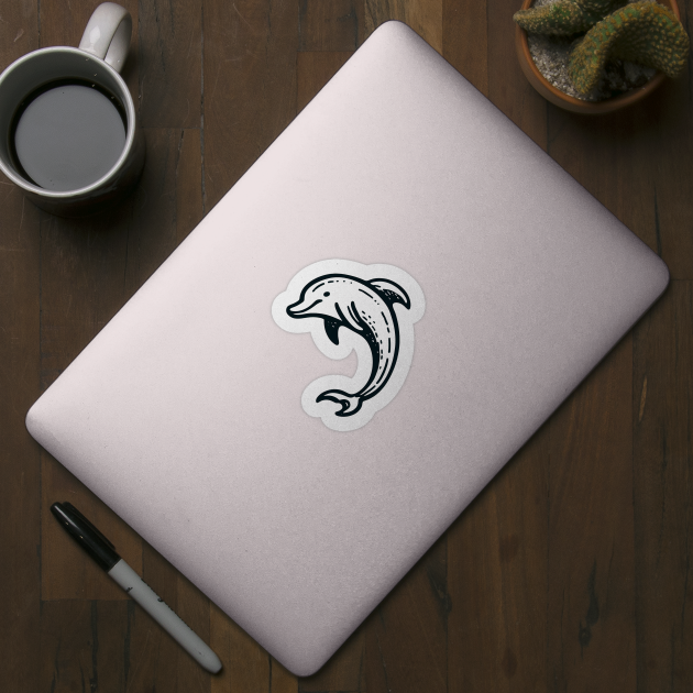 Stick Figure of a Dolphin in Black Ink by WelshDesigns